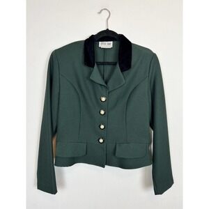 vintage Byer Too! velvet trim hunter green houndstooth blazer sz 13